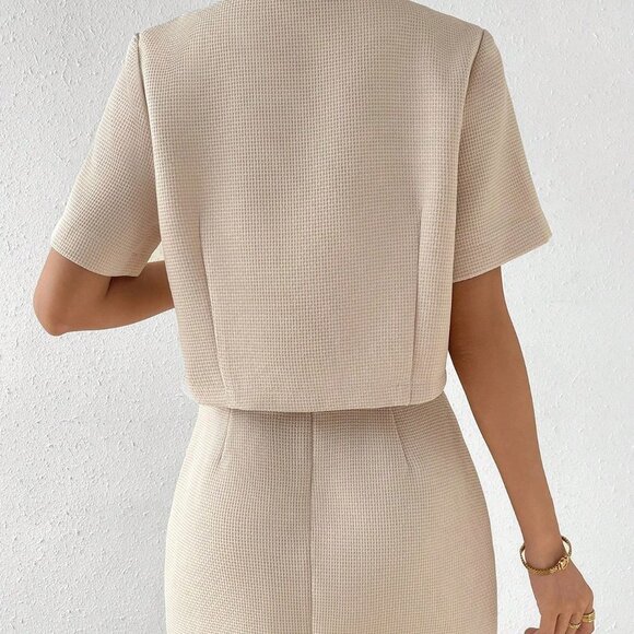 Apricot Preppy Womens Button Front Crop Jacket & Bodycon Skirt - Picture 2 of 5